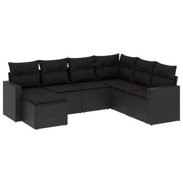 vidaXL Salon de jardin 7 pcs avec coussins Noir Résine tressée