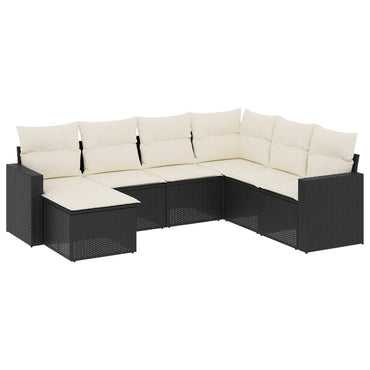 vidaXL Salon de jardin 7 pcs avec coussins Noir Résine tressée