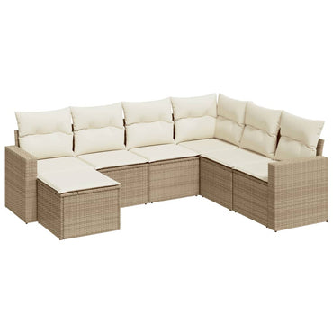 vidaXL Salon de jardin 7 pièces avec coussins en résine tressée beige