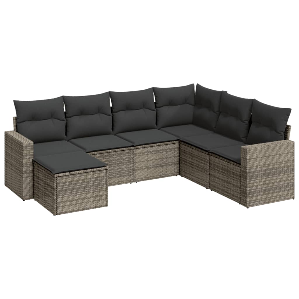 vidaXL Ensemble de canapés de jardin 7 pcs avec coussins Gris Résine tressée