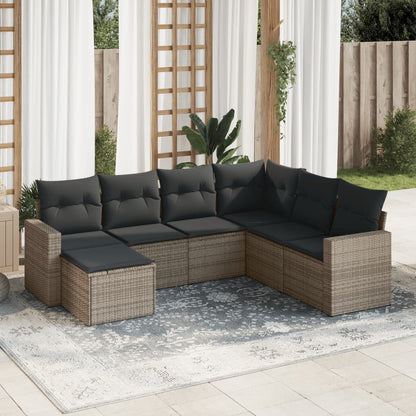 vidaXL Ensemble de canapés de jardin 7 pcs avec coussins Gris Résine tressée