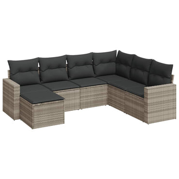 vidaXL Salon de jardin 7 pièces avec coussins Gris clair résine tressée