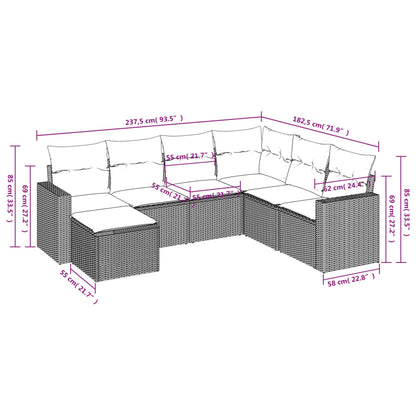 vidaXL 7-tlg. Garten-Sofagarnitur mit Kissen Hellgrau Poly Rattan