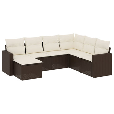 vidaXL Salon de jardin 7 pièces avec coussins résine tressée marron