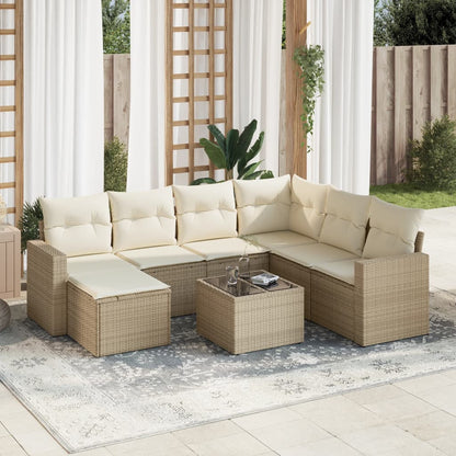 vidaXL Canapé d'angle de jardin 8 pcs avec coussins Résine tressée Beige