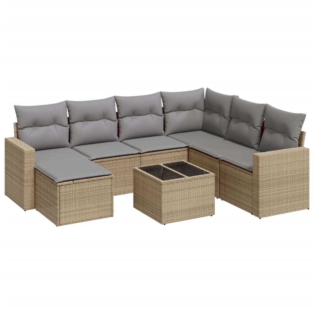 vidaXL Canapé d'angle de jardin 8 pcs avec coussins Résine tressée Beige