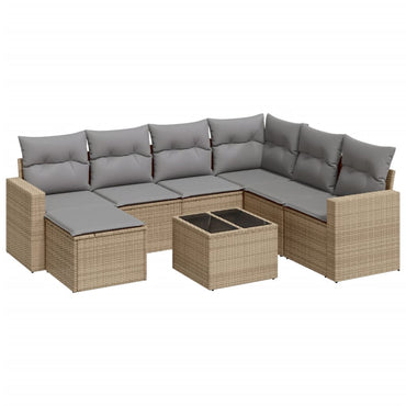 vidaXL Canapé d'angle de jardin 8 pcs avec coussins Résine tressée Beige