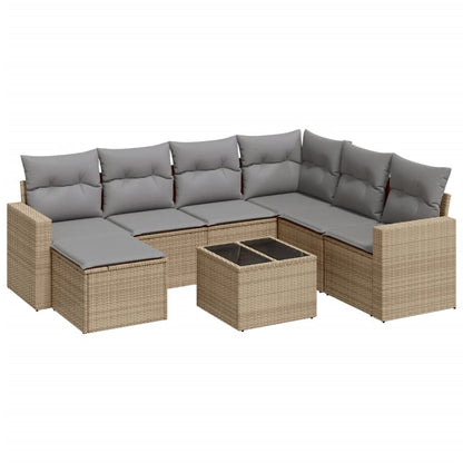 vidaXL Canapé d'angle de jardin 8 pcs avec coussins Résine tressée Beige