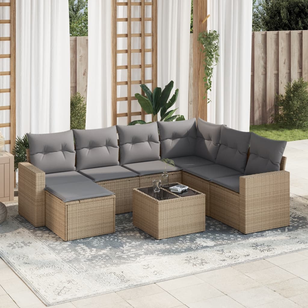 vidaXL Canapé d'angle de jardin 8 pcs avec coussins Résine tressée Beige