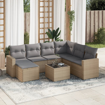 vidaXL Canapé d'angle de jardin 8 pcs avec coussins Résine tressée Beige