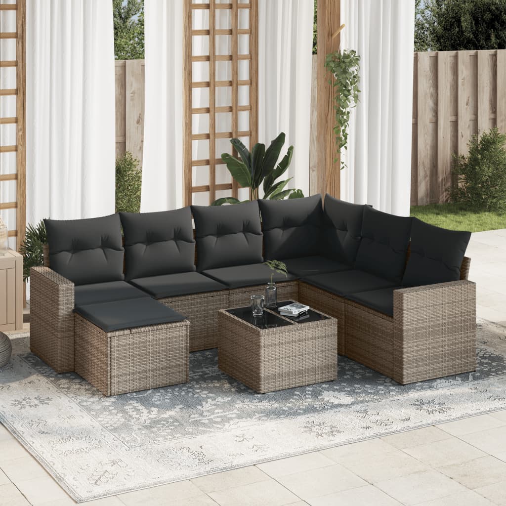 vidaXL Ensemble de canapés de jardin 8 pièces avec coussins en résine tressée grise