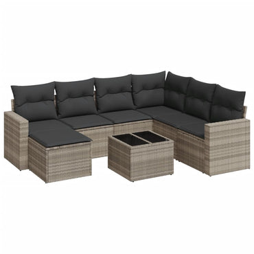 vidaXL 8-tlg. Garten-Sofagarnitur mit Kissen Hellgrau Poly Rattan