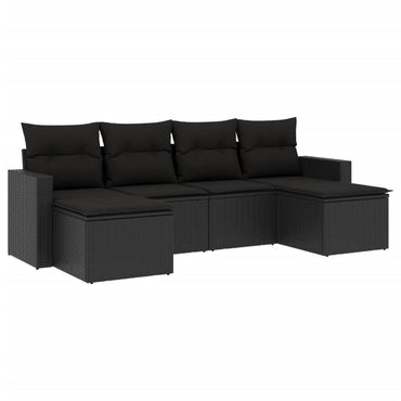 vidaXL Salon de jardin 6 pcs avec coussins Noir Résine tressée
