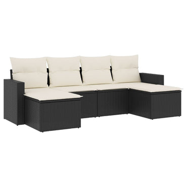 vidaXL Salon de jardin 6 pcs avec coussins Noir Résine tressée