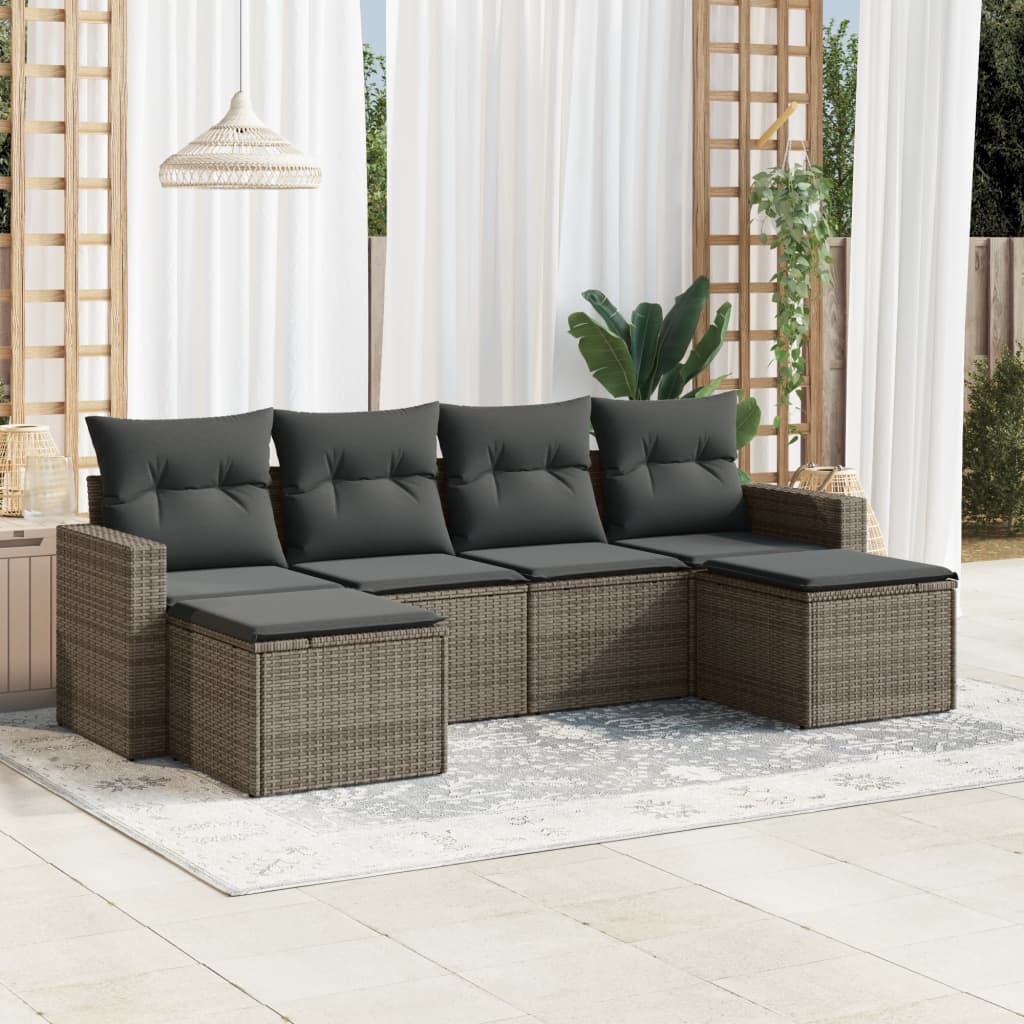 vidaXL Ensemble de canapés de jardin 6 pcs avec coussins gris résine tressée