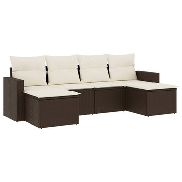 vidaXL Salon de jardin 6 pcs avec coussins Marron Résine tressée