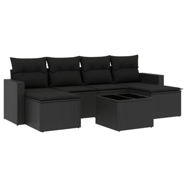 vidaXL Salon de jardin 7 pcs avec coussins Noir Résine tressée
