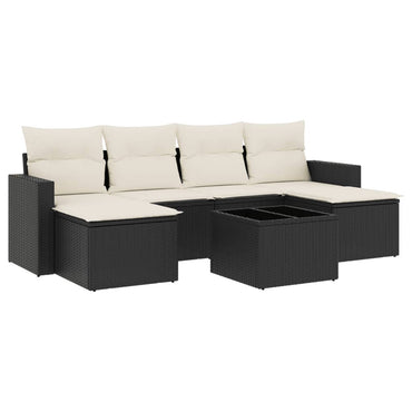 vidaXL Salon de jardin 7 pcs avec coussins Noir Résine tressée