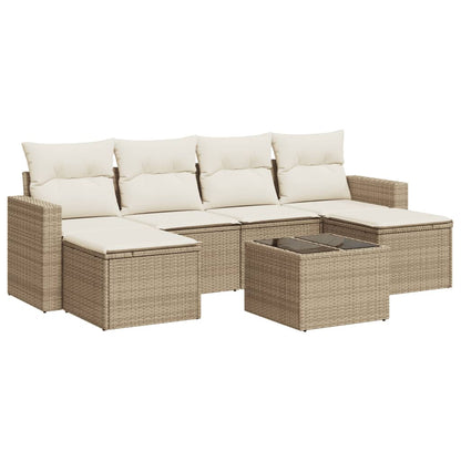 vidaXL Salon de jardin 7 pièces avec coussins en résine tressée beige