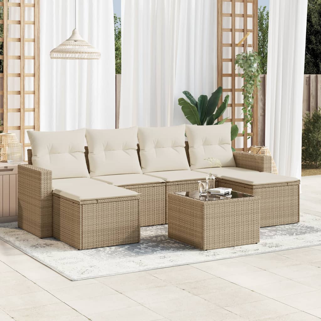 vidaXL Salon de jardin 7 pièces avec coussins en résine tressée beige