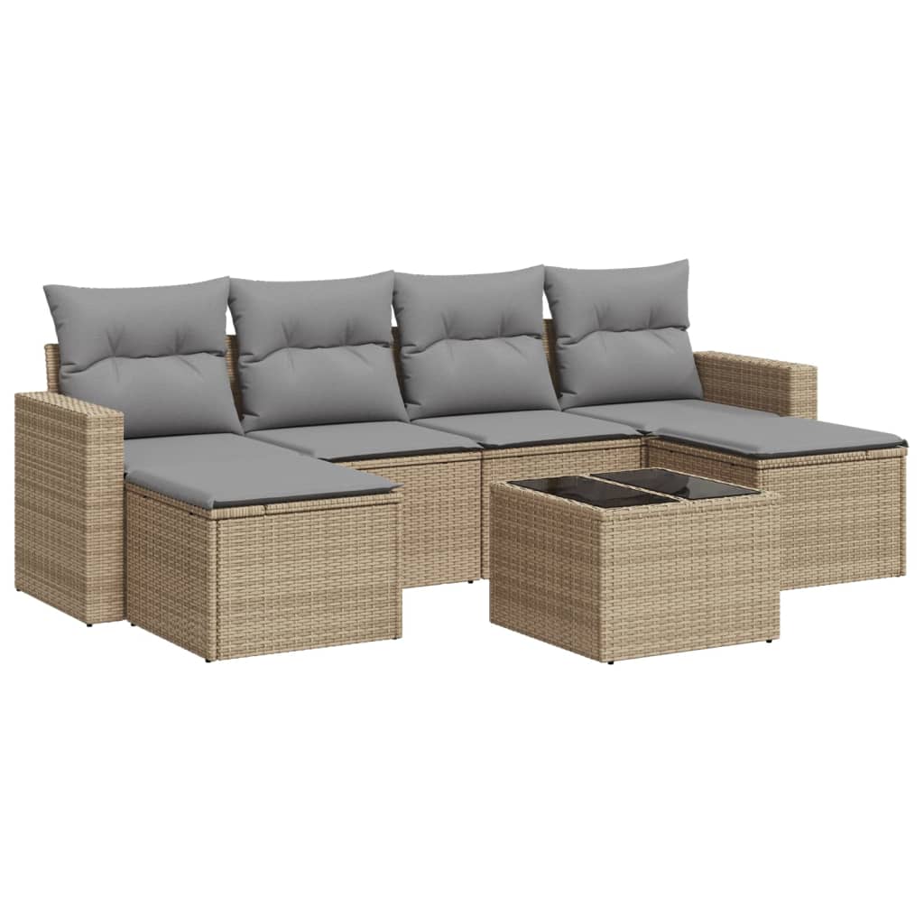 vidaXL Salon de jardin 7 pièces avec coussins en résine tressée beige