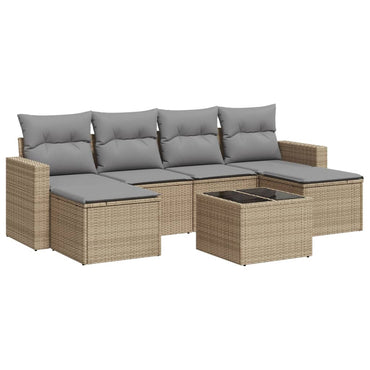 vidaXL Salon de jardin 7 pièces avec coussins en résine tressée beige