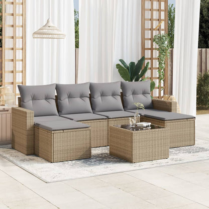 vidaXL Salon de jardin 7 pièces avec coussins en résine tressée beige