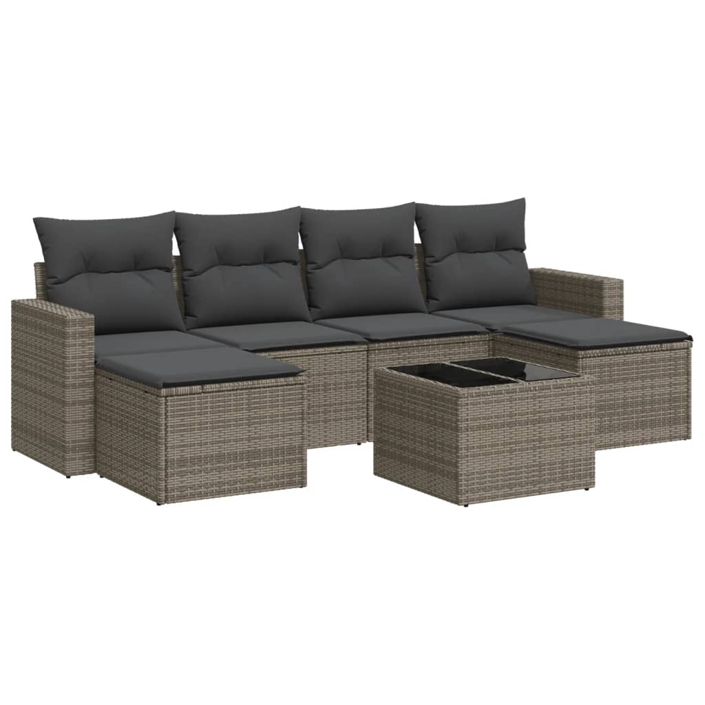 vidaXL Ensemble de canapés de jardin 7 pcs avec coussins Gris Résine tressée