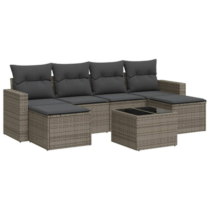 vidaXL Ensemble de canapés de jardin 7 pcs avec coussins Gris Résine tressée