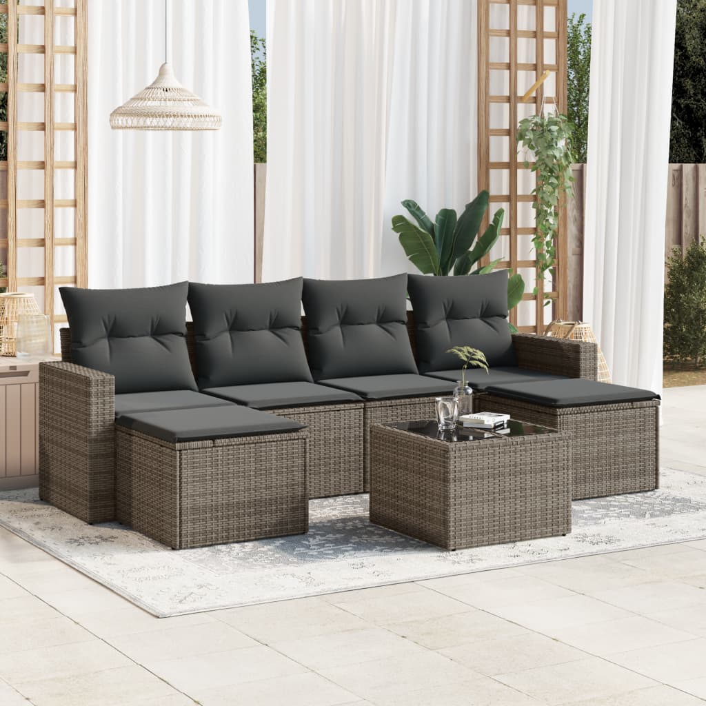 vidaXL Ensemble de canapés de jardin 7 pcs avec coussins Gris Résine tressée