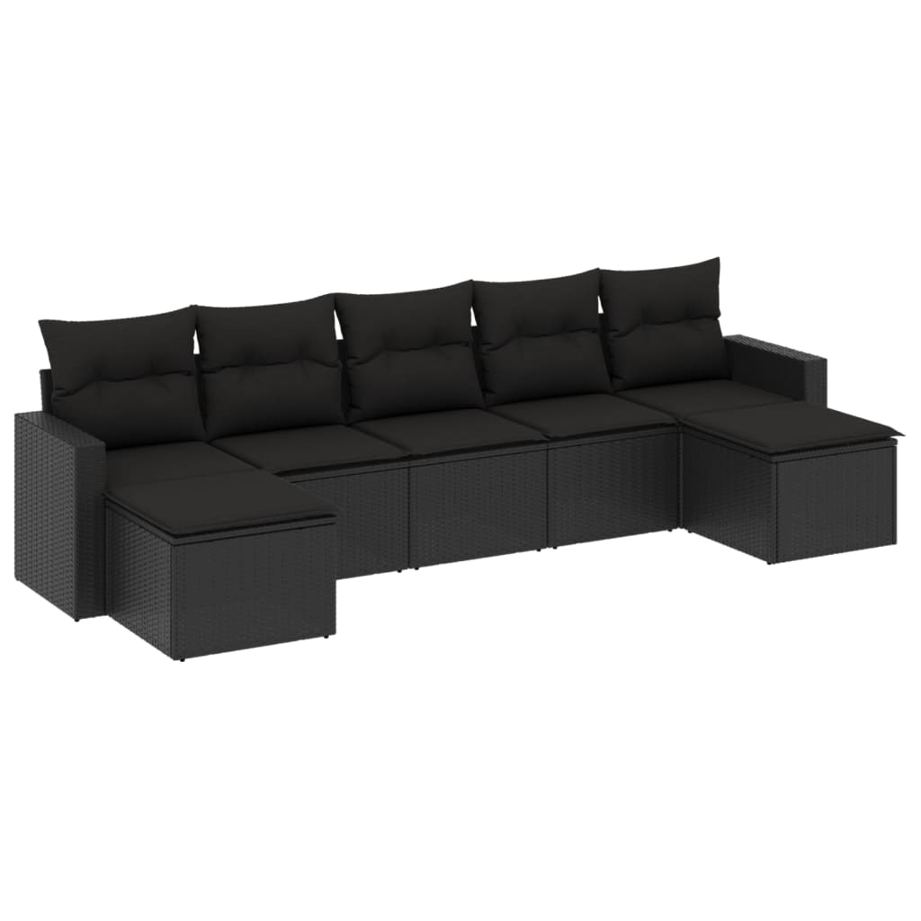 vidaXL Salon de jardin 7 pcs avec coussins Noir Résine tressée
