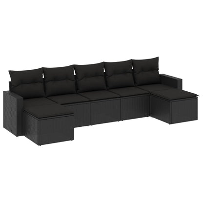 vidaXL Salon de jardin 7 pcs avec coussins Noir Résine tressée