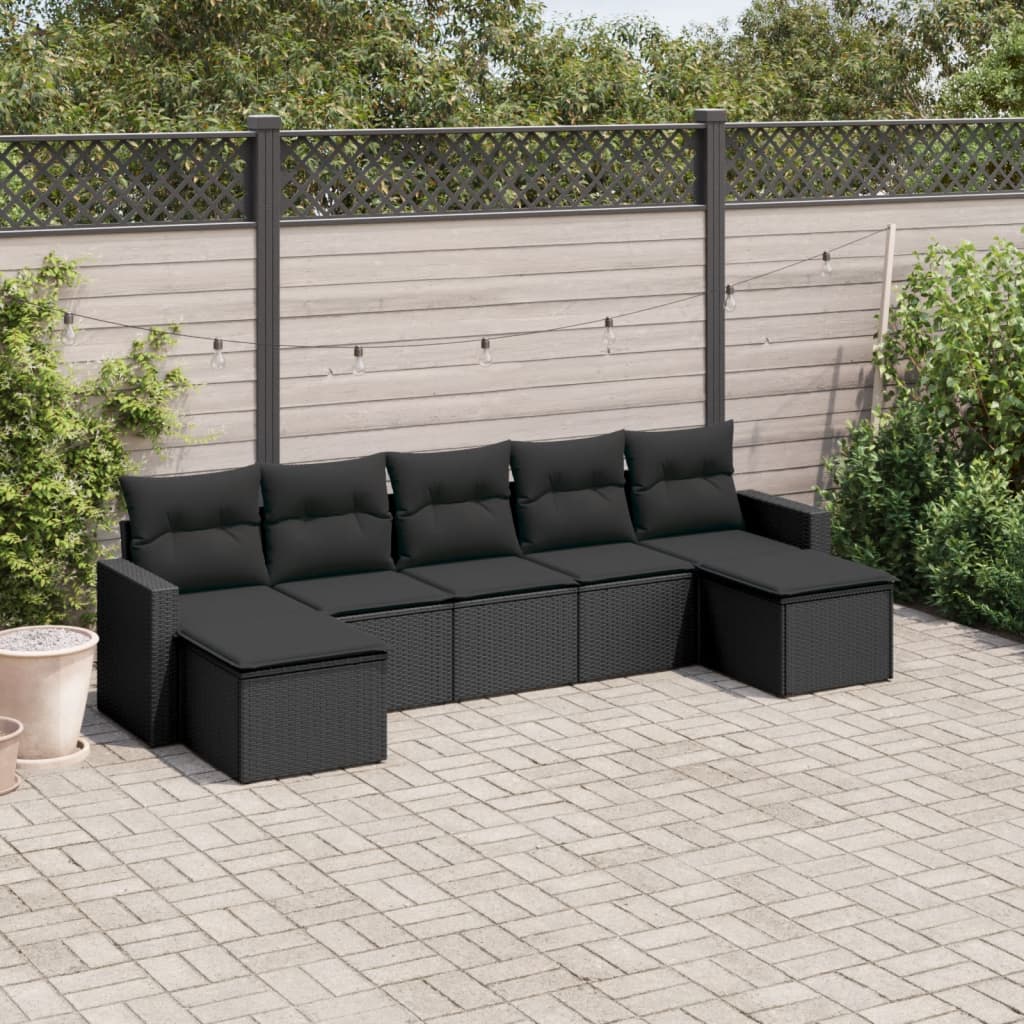 vidaXL Salon de jardin 7 pcs avec coussins Noir Résine tressée