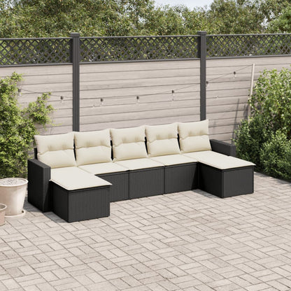 vidaXL Salon de jardin 7 pcs avec coussins Noir Résine tressée