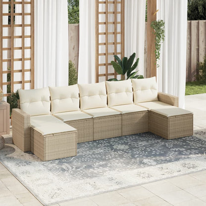 vidaXL Salon de jardin 7 pièces avec coussins en résine tressée beige