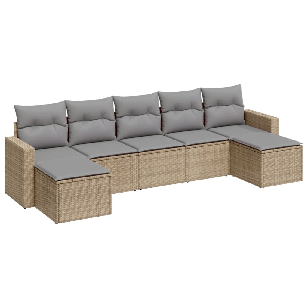 vidaXL Salon de jardin 7 pièces avec coussins en résine tressée beige