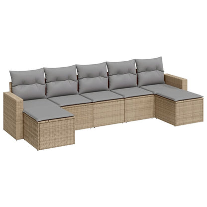 vidaXL Salon de jardin 7 pièces avec coussins en résine tressée beige