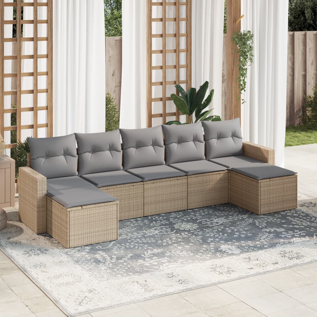 vidaXL Salon de jardin 7 pièces avec coussins en résine tressée beige