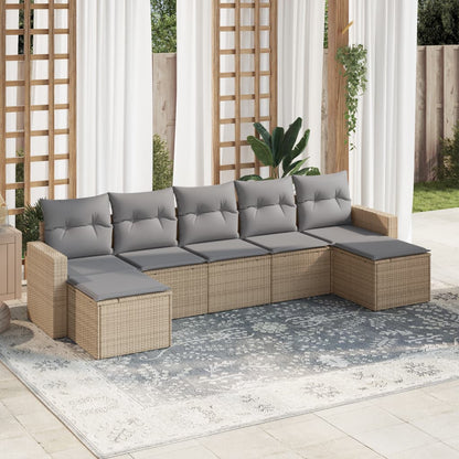vidaXL Salon de jardin 7 pièces avec coussins en résine tressée beige