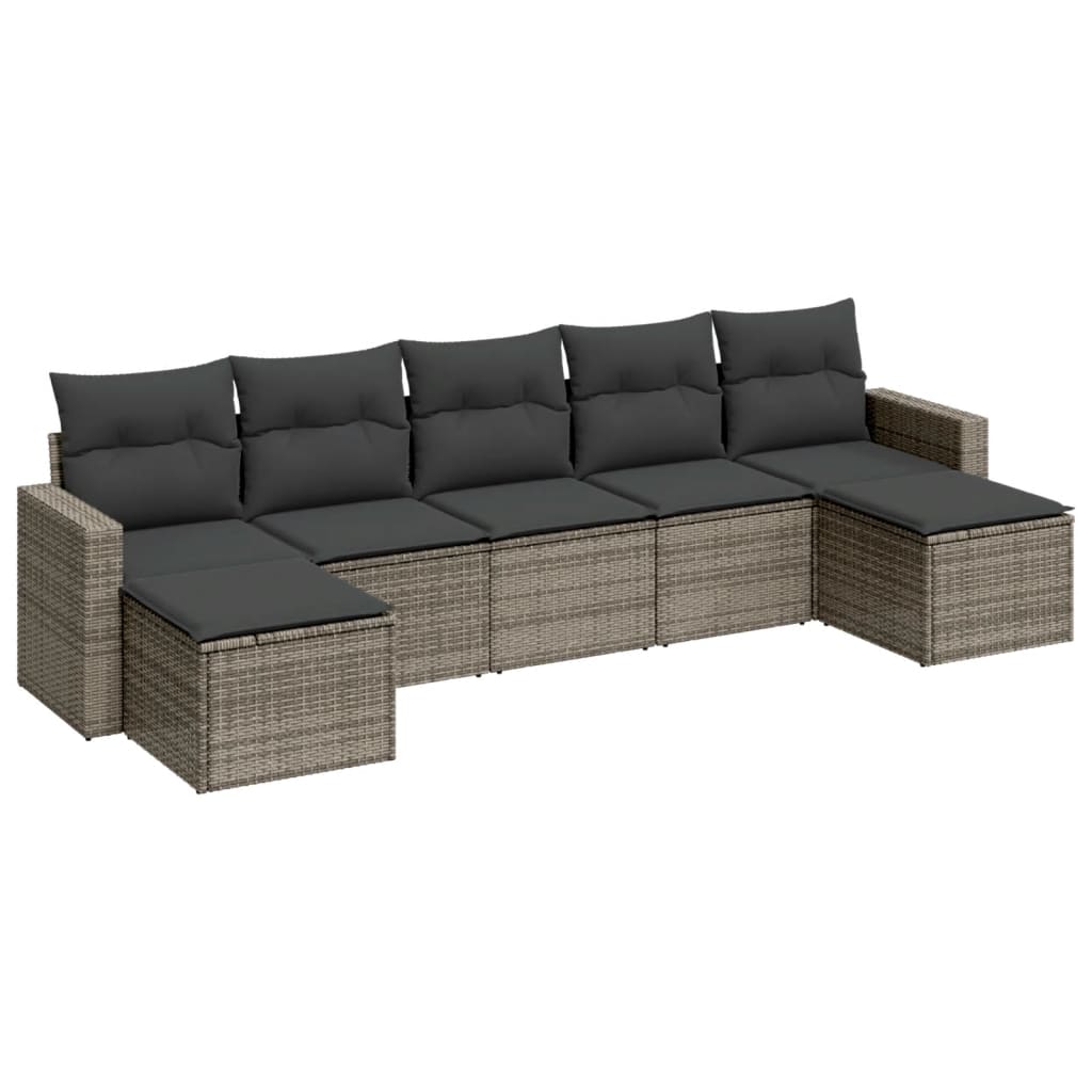 vidaXL Ensemble de canapés de jardin 7 pcs avec coussins Gris Résine tressée