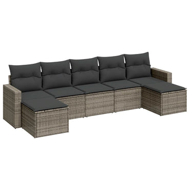 vidaXL Ensemble de canapés de jardin 7 pcs avec coussins Gris Résine tressée