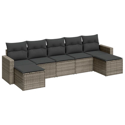 vidaXL Ensemble de canapés de jardin 7 pcs avec coussins Gris Résine tressée
