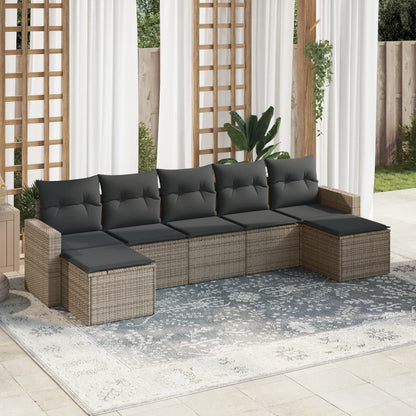 vidaXL Ensemble de canapés de jardin 7 pcs avec coussins Gris Résine tressée