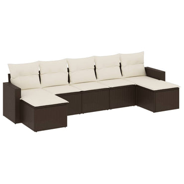 vidaXL Salon de jardin 7 pièces avec coussins résine tressée marron
