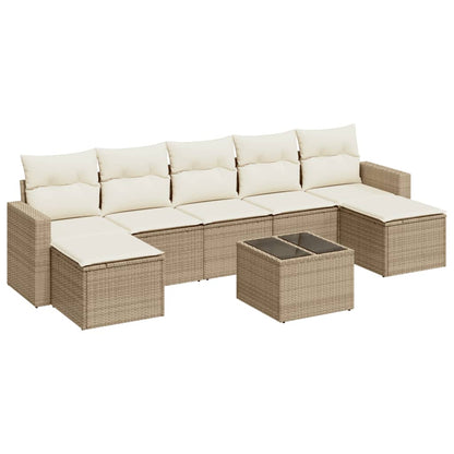 vidaXL Canapé d'angle de jardin 8 pcs avec coussins Résine tressée Beige