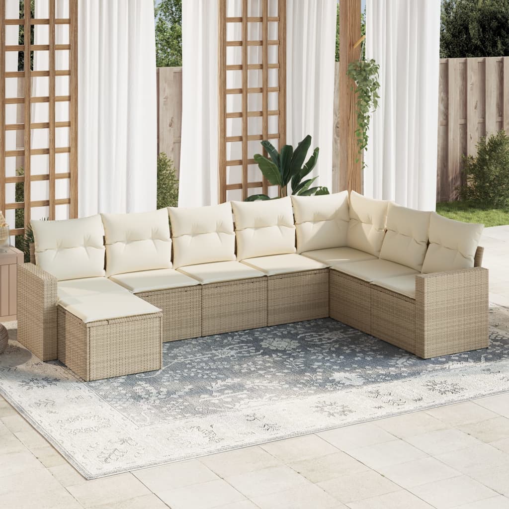 vidaXL Canapé d'angle de jardin 8 pcs avec coussins Résine tressée Beige