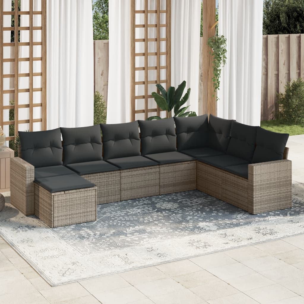 vidaXL Ensemble de canapés de jardin 8 pièces avec coussins en résine tressée grise
