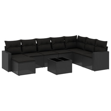vidaXL Salon de jardin 9 pcs avec coussins Noir Résine tressée