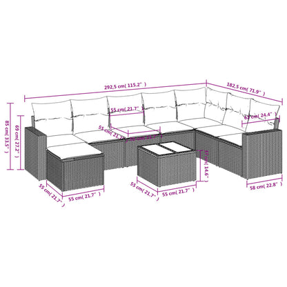 vidaXL Salon de jardin 9 pcs avec coussins Noir Résine tressée