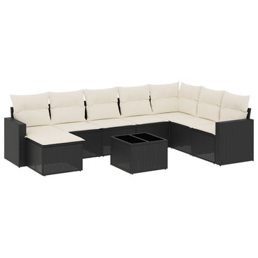 vidaXL Salon de jardin 9 pcs avec coussins Noir Résine tressée